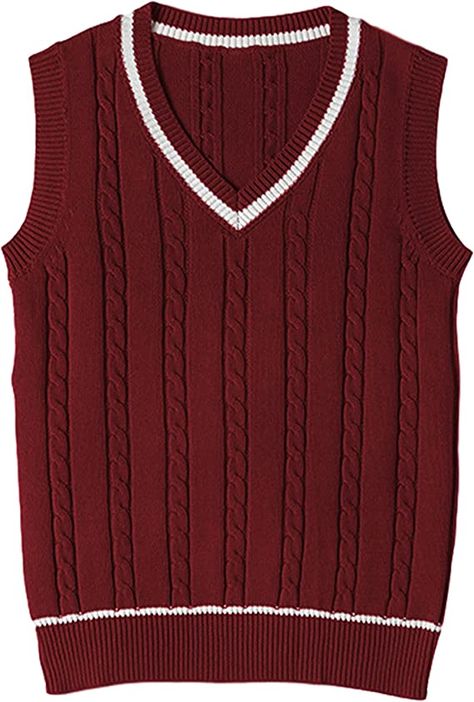 Preppy Mode, Cap Sleeve Sweater, Red Vest, Sweater Vest Women, Sleeveless Pullover, Solid & Striped, Sweater Tank Top, Knitted Pullover Sweaters, Amazon Women