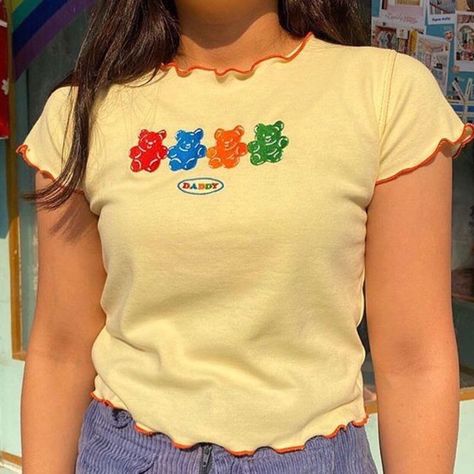 Boogzel Apparel | CLOTHING (´｡• ᵕ •｡`) ♡ Looks Hippie, Jeans Patchwork, Bear Embroidery, Soft Girl Outfits, Harajuku Fashion Street, Quoi Porter, Cute Summer Tops, Y2k Outfits, Gummy Bear