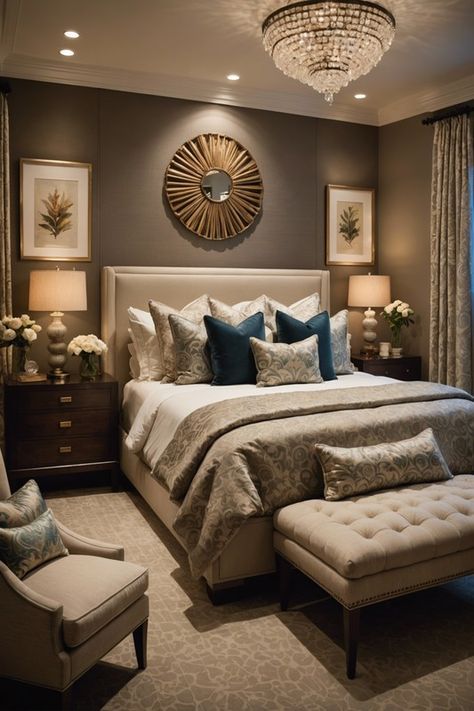 Luxurious Guest Bedroom Ideas, Master Bedrooms Ideas Luxe, Bedding For Guest Room, Guest Bedroom Decor Modern, Male Guest Room, Owners Suite Bedroom Ideas, Master Design Bedroom, Guest Room Color Scheme Cozy, Timeless Guest Bedroom