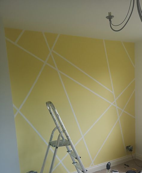 Paint your wall white. Add masking tape and create a pattern. Paint the wall your chosen colour and peel off the masking tape Taped Painted Walls Patterns, Masking Tape Wall Art, Masking Tape Wall, Kitten Room, Masking Tape Art, Design For Wall, Tape Wall Art, Wall Paint Patterns, Bedroom Colour