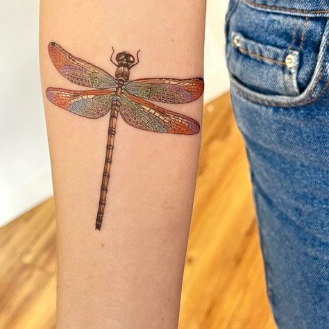 Colorful Dragonfly Tattoo Ideas, Dragonfly Tattoos, Dragonfly Tattoo Design, Colorful Dragonfly, Bug Tattoo, Omerta Tattoo, Tattoo Prices, Skeleton Hand Tattoo, Shoulder Tattoos For Women