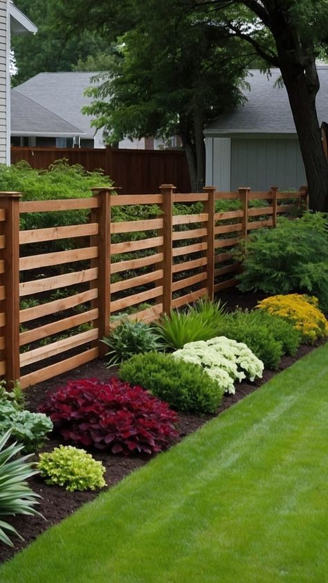 Spruce Up Your Fence Line: 15 Stunning Landscaping Ideas for Your Backyard 38 Fence Border Landscaping Backyard Ideas, Fence Line Landscaping Ideas, Fence Line Landscaping, Creative Fence, Privacy Fence Landscaping, Privacy Fence Ideas, Front Yards Curb Appeal, Country Fences, Small Fence