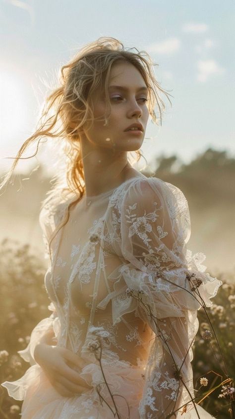 Goddess Photoshoot Poses, Soft Dreamy Photography, Ethereal Model, Ethereal Clothing, Ethereal Autumn, Dreamy Photoshoot, Ethereal Nature, Ethereal Photography, Fashion Outfits Dresses