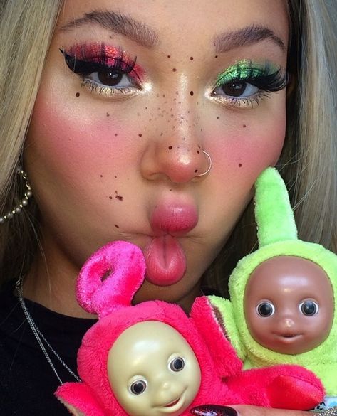 Teletubbies Makeup, Tinky Winky, Makeup Cute, Artistry Makeup, Nostril Hoop Ring, Dyed Hair, Makeup Tips, Septum Ring, Makeup Looks