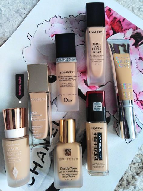 Tirtir Cushion Foundation Aesthetic, Make Up Forever Hd Foundation, Luxury Foundation, Makeup Forever Hd Skin Foundation, Teint Idole Ultra Wear Foundation, Lancome Teint Idole Ultra Wear, Double Wear Foundation, Foundation Collection, Estee Lauder Double Wear