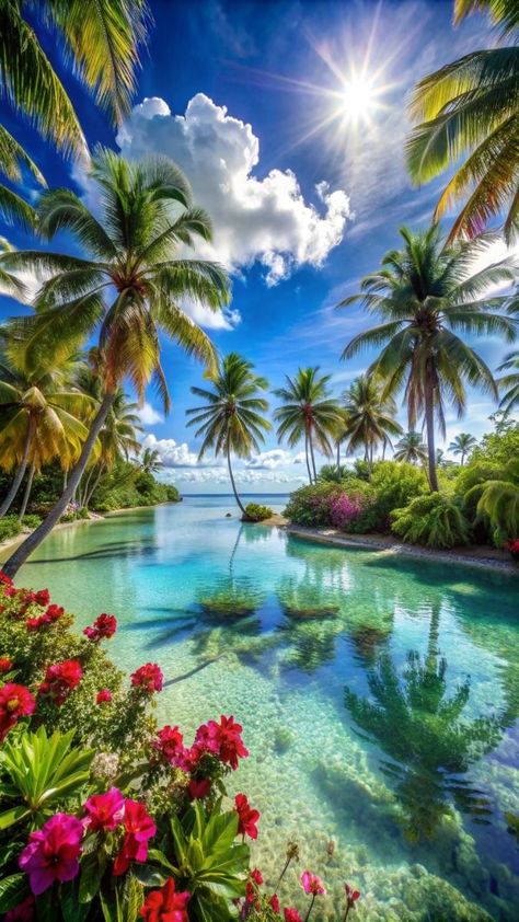 Sea Wallpaper Aesthetic, Flowers And Ocean, Island Background, Kolam Koi, Paradise Wallpaper, Beautiful Ocean Pictures, Exotic Beaches, Ocean Pictures, Breathtaking Places