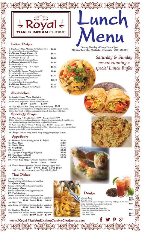 @RoyalThaiIndian Cuisine's new Lunch Menu Poster. Additional to-go & in restaurant menus were also developed. Summer Lunch Menu, Lunch Menu Ideas, Plain Naan, Menu Poster, Restaurant Lunch, Lunch Buffet, Summer Lunch, Chicken Tikka Masala, Lunch Menu