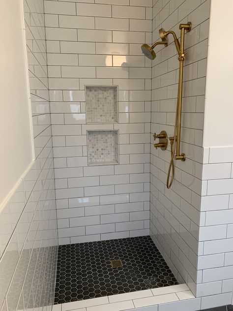 Stall Shower Remodel Tile, Small Tiled Walk In Shower Ideas, Single Stall Shower Ideas, Shower With Alcove, Tile Shower Stall Ideas, Small Shower Ideas Tile, Small Alcove Shower Ideas, Single Stall Shower Remodel, Shower Niche Matching Floor