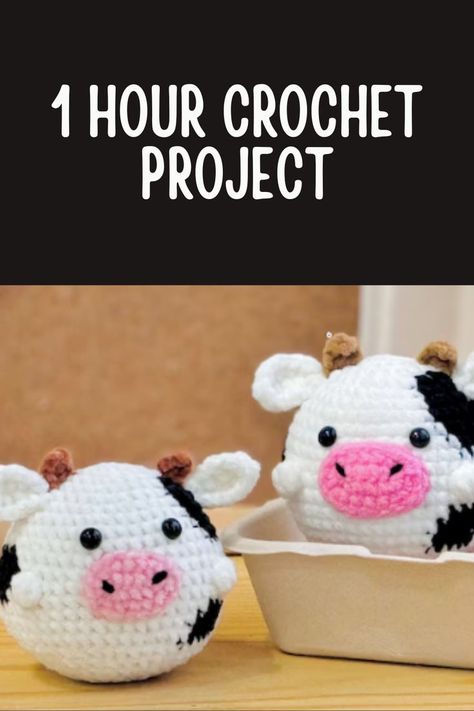 These cute no sew cows are an easy 1 hour crochet project 1 Hour Crochet Projects, Crochet Cow, Knitted Animals, No Sew, Crochet Patterns Amigurumi, Amigurumi Pattern, Easy Crochet, Gift Giving, Crochet Amigurumi