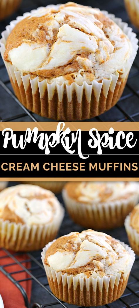 These PUMPKIN SPICE CREAM CHEESE MUFFINS are a moist pumpkin cake muffin swirled with an epic creamy cream cheese filling. It's the perfect Autumn breakfast or snack, yet delicious enough to be a dessert.   #pumpkinspice #pumpkinmuffins #pumpkinspicemuffins #pumpkinspicerecipe #muffinrecipe Cream Cheese Swirl Muffins, Pumpkin Spice Cream Cheese, Moist Pumpkin Cake, Swirl Muffins, Autumn Breakfast, Pumpkin Spice Cream, Cream Cheese Swirl, Pumpkin Cream Cheese Muffins, Pumpkin Spice Recipe