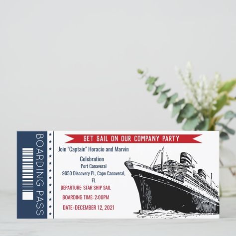 Cruise Ship Boarding Pass Birthday Invitation | Zazzle.com Mexican Party Theme, Company Party, Mexican Party, Set Sail, Cruise Ship, Travel Art, Birthday Invitations, Boarding Pass, Business Card