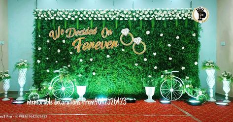 Engagement ring ceremony Decoration'work at #tirupati in 2022 | Simple stage decorations, Reception stage decor, Arch decoration wedding Green Wedding Stage Decor, Stage Decorations Reception, Namakaranam Decoration, Selfie Place, Engagement Stage, Engagement Stage Decoration, Engagement Decoration, Reception Stage, Reception Stage Decor