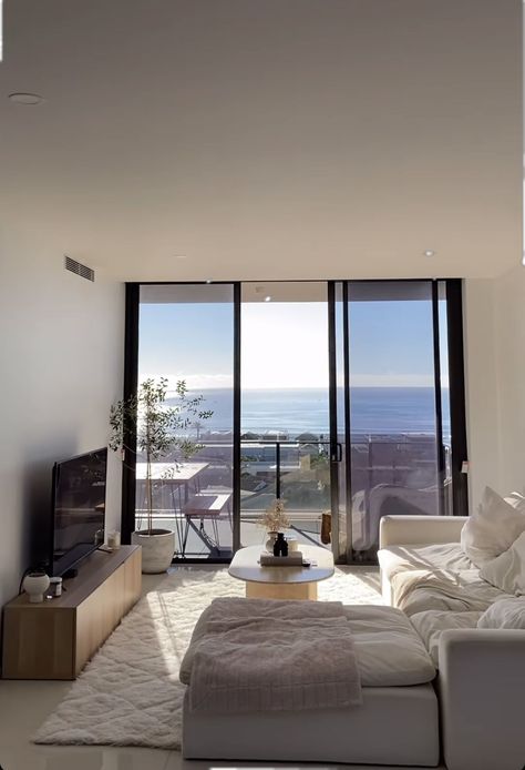 Bedroom Large Window Ideas, Tiny Modern Apartment, Hotel Style Apartment, Regular Living Room, Downtown Apartment Living Room, Apartment Mood Lighting, Apartment Australia, Minimalist Condo, Australia Apartment