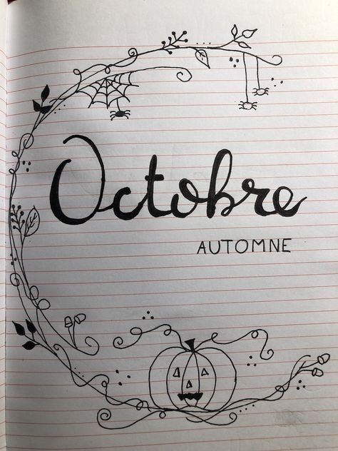 Page de présentation pour bullet journal pour le mois d’octobre #halloween #octobre #october #bulletjournaling #automne Bullet Journal Decoration, Diy Agenda, Bullet Journal Hacks, Bullet Journal Aesthetic, Notes Inspiration, Bullet Journal School, Bullet Journal Writing, Halloween Drawings, Planning And Organizing