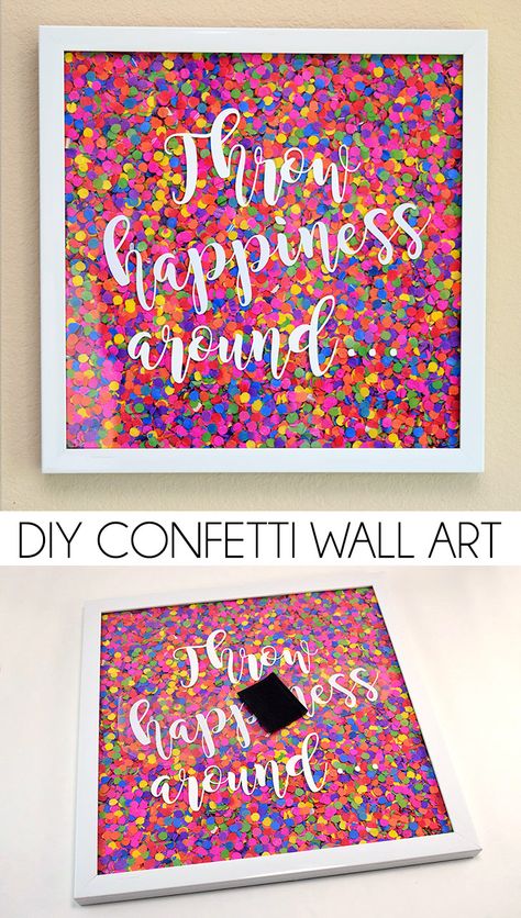 Make confetti wall art to inspire you to be happy or kind! I love this colorful reminder :) Refinish Wood Furniture, Art Ideas For Teens, Confetti Wall, Diy Confetti, Family Room Makeover, Diy Wand, Farmhouse Side Table, Cute Dorm Rooms, Rustic Dining Room