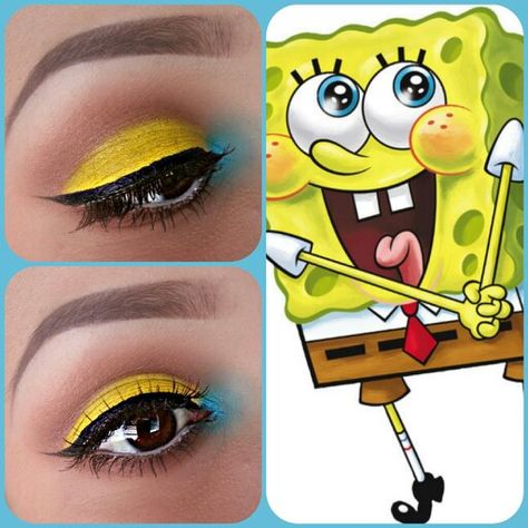 Spongebob Makeup Halloween, Sponge Bob Makeup, Spongebob Eye Makeup, Spongebob Makeup Ideas, Spongebob Inspired Makeup, Spongebob Makeup Look, Spongebob Face Paint, Spongebob Rave, Spongebob Makeup