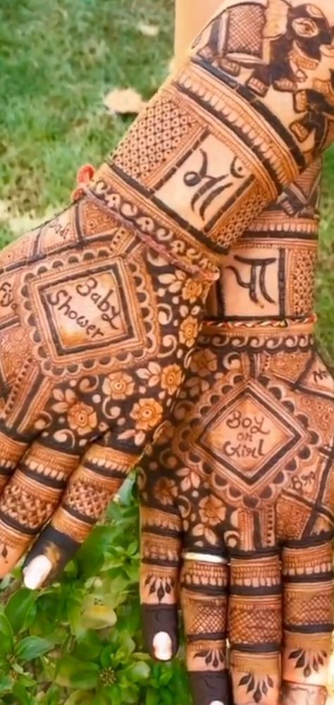 Beby Savar Mehndi, Baby Shower Mehndi Back Hand, Mahendi Designs Baby Shower Mahendi Design, Baby Shower Mhendi Design Hand, Godbharai Mehendi Designs, Baby Shower Mehandi Designs Latest, Pregnancy Mehndi Design, Baby Shower Mehandi Designs, Mom To Be Mehendi Design