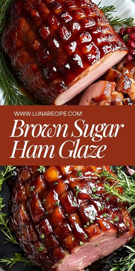 This Brown Sugar Ham Glaze creates a wonderfully sticky and caramelized crust! 🍖✨ With its perfect balance of sweet and savory, this glaze elevates any ham, making it a standout dish for holiday meals, family dinners, or special gatherings.  📌 Save this pin to make a rich and flavorful brown sugar ham glaze for your next holiday feast! #BrownSugarHam #HamGlaze #HolidayRecipes #CaramelizedHam #SweetAndSavory #ChristmasMeals Honey And Brown Sugar Ham Glaze, Brown Sugar Ham Glaze Easy, Brown Sugar Honey Glazed Ham, Brown Sugar Ham Glaze Recipe, Honey Mustard Ham Glaze, Ham Glaze Recipe Brown Sugar, Brown Sugar Glaze For Ham, Homemade Ham Glaze, Christmas Ham Glaze