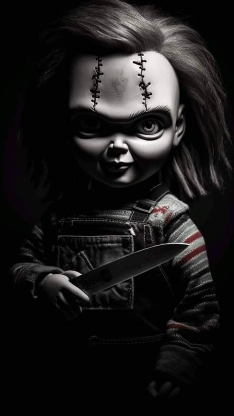 Chucky Wallpaper, Chucky And Tiffany, Chucky Horror Movie, Black And Blue Wallpaper, Scary Characters, Chucky Doll, Movie Tattoos, Scary Movie Characters, Scary Tattoos