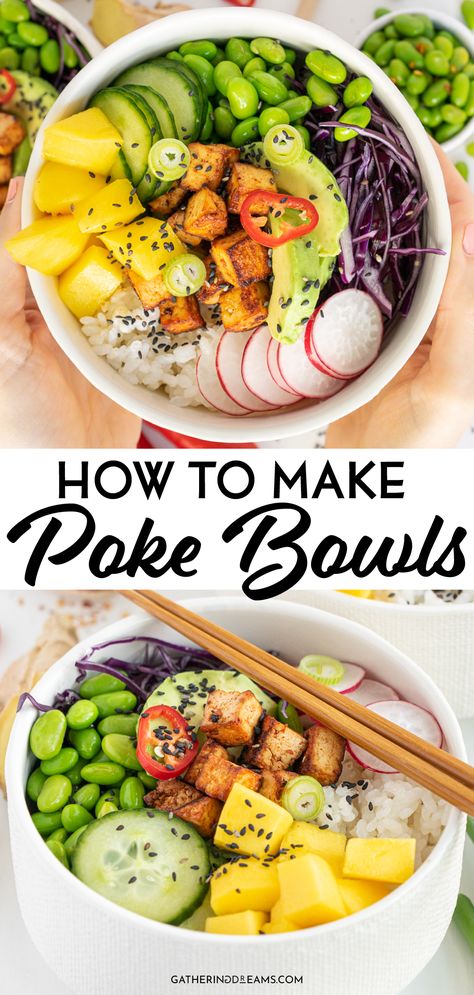 Tofu Poke Bowl, Tofu Poke, Vegan Poke Bowl, Vegan Poke, Rainbow Veggies, Poke Bowl Recipe, High Protein Vegan Recipes, Meals To Make, Vegan Tofu