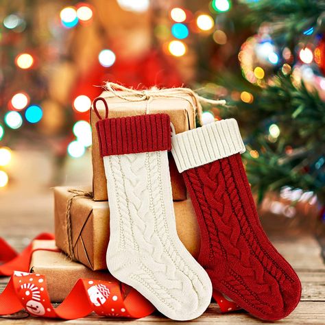 𝗖𝗛𝗥𝗜𝗦𝗧𝗠𝗔𝗦 𝗦𝗧𝗢𝗖𝗞𝗜𝗡𝗚𝗦 𝗦𝗘𝗧- Package includes 2 christmas stockings. Stocking Dimension: 18" long x 5.5" width. Their large size and spacious interior allows for hanging decorations, perfect for filling with Christmas gifts, small toys, candies, trinkets and heartfelt wishes 𝗦𝗢𝗙𝗧 𝗞𝗡𝗜𝗧𝗧𝗘𝗗 𝗠𝗔𝗧𝗘𝗥𝗜𝗔𝗟 - Our Christmas stockings are made of high-quality and soft layer of knit that is gentle on your hands when you fill them with Christmas gifts! Knitted Stocking, Large Fireplace, Fireplace Stockings, Paper Party Decorations, Large Christmas Stockings, Knit Stockings, Christmas Stocking Holders, Stocking Gifts, Stocking Holders