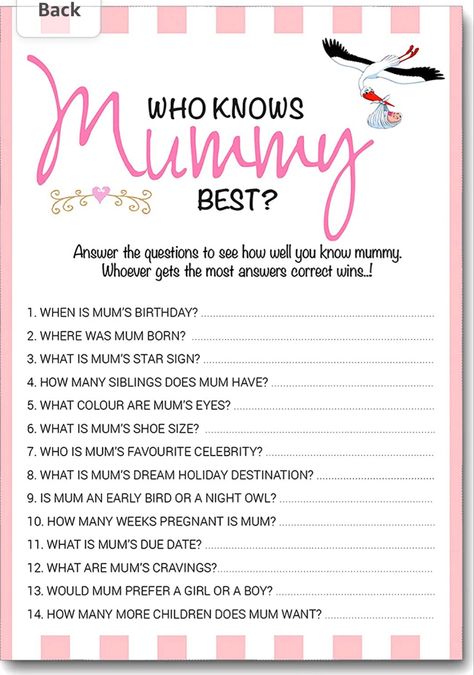 Baby shower Baby Shower Party Games, Games For Moms, Baby Shower Game Cards, Who Knows Mommy Best, Pink Showers, Baby Shower Bingo, Shower Inspiration, Star Baby Showers, Mum Birthday