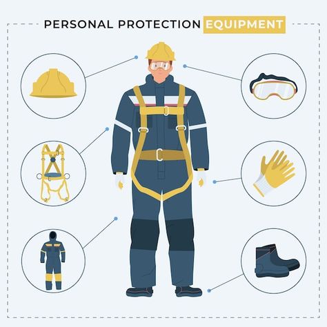 Free vector personal protective equipmen... | Free Vector #Freepik #freevector #safety-shoes #safety-glasses #safety-man #safety-equipment Health And Safety Poster, Safety Posters, Stick Figure Drawing, New Africa, Safety Devices, Safety Equipment, Pinterest Ads, Work Safety, Personal Protective Equipment