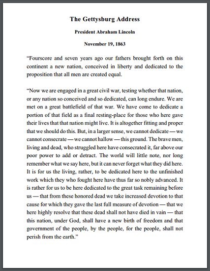 Gettysburg Address (1863) - Free to print (PDF file). Gettysburg Address Printable, Abraham Lincoln Gettysburg Address, The Gettysburg Address, Classroom Halloween Party, Gettysburg Address, Dream Dream, Halloween Classroom, Easy Tricks, Homeschool History