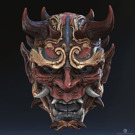 Yokai Mask, Kabuki Mask, Mascara Oni, Japanese Demon Mask, Oni Art, Japanese Oni Mask, Helmet Tattoo, Hannya Mask, Japanese Oni