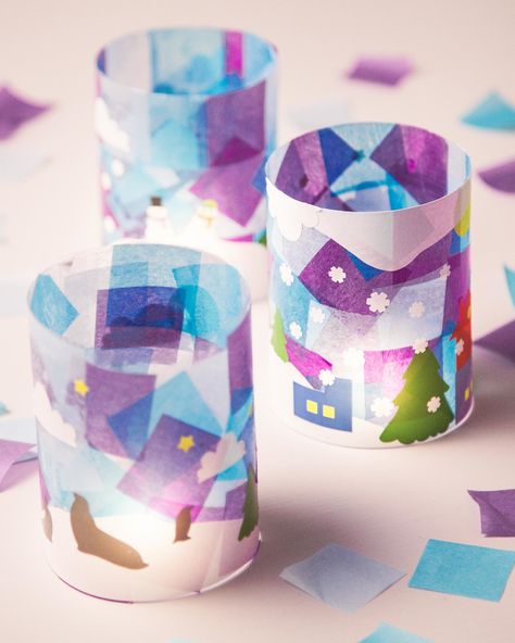 Bighten up any room with these handmade luminaries. Project perk: here's a great teaching moment for kids to discover how light shines through different colored papers. Kids Lantern, Luminary Diy, Tissue Paper Lanterns, Lantern Craft, Monthly Crafts, Martha Stewart Crafts, Crafts For Seniors, Diy Lanterns, Light Crafts