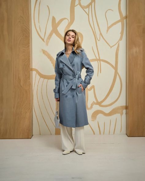 Denim Blue Cotton Trench Coat, Pale Blue Trench Coat, Long Oversized Spring Trench Coat, Light Blue Lined Overcoat With Belt - Etsy Trench Coats Women Outfit, Spring Trench Coat, Spring Trench, Cotton Trench Coat, Blue Trench Coat, Coats Women, Women Outfit, Trench Coats Women, Trench Coats