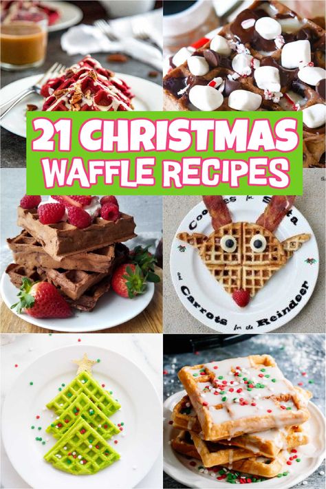 Waffle Christmas Breakfast, Christmas Waffle Ideas, Christmas Morning Waffles, Christmas Breakfast Waffles, Christmas Waffle Recipe, Christmas Brunch Ideas For Kids, Christmas Waffles For Kids, Christmas Waffle Bar, Holiday Waffles