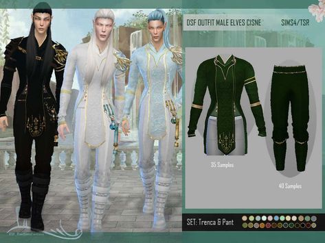 Sims 4 — DSF OUTFIT MALE ELVES CISNE by @DanSimsFantasy — Cisne clan elven outfit. This set consists of a fitted tunic in Sims 4 Cc Crown Male, Lotr Sims 4 Cc, Sims 4 Tuxedo, Sims 4 Elf Cc, Sims4 Collection, Outfit Male, Male Elf, Sims Medieval, Royal Clothes