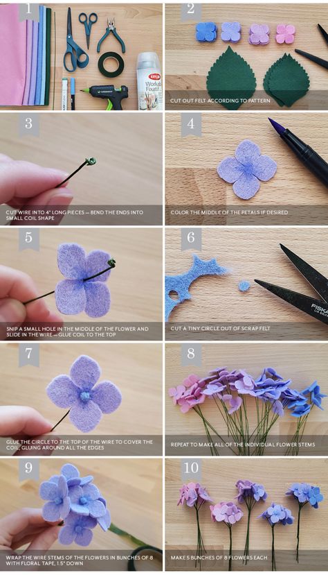 Felt Flowers Diy Easy, Felt Wisteria Diy, Felt Hydrangea Diy, Felt Flowers Summer, Felt Pansy Pattern, Felt Flowers Lavender, Felt Flowers Patterns, Felt Flower Bouquet, Paper Flower Art