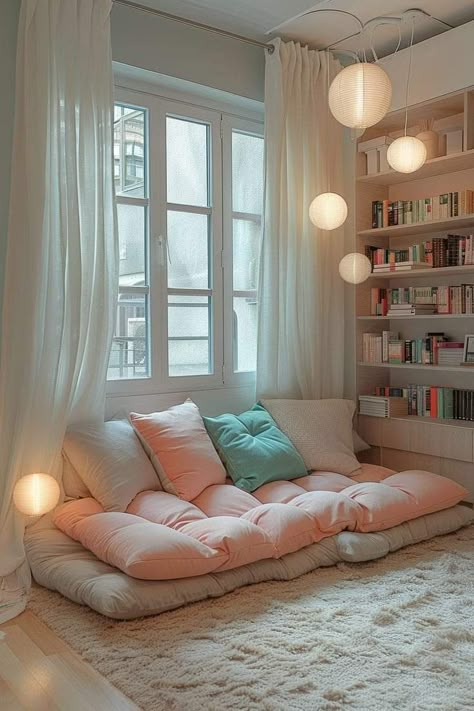 Cozy Sitting Area Reading Corners, White Reading Room, Room Corner Ideas Bedroom, Cosy Corner In Bedroom, Little Corner Decor Spaces, How To Make A Reading Nook, Reading Book In Bedroom, Reading Corner Small Space, Small Corner Reading Nook