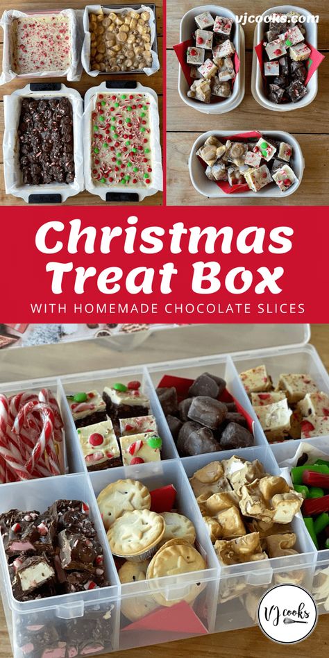 Christmas Treat Box Christmas Food Hampers, Homemade Holiday Treats, Vj Cooks, Christmas Food Crafts, Mince Pies Christmas, Christmas Candy Homemade, Christmas Treats For Gifts, Food Gift Box, Christmas Cookie Box