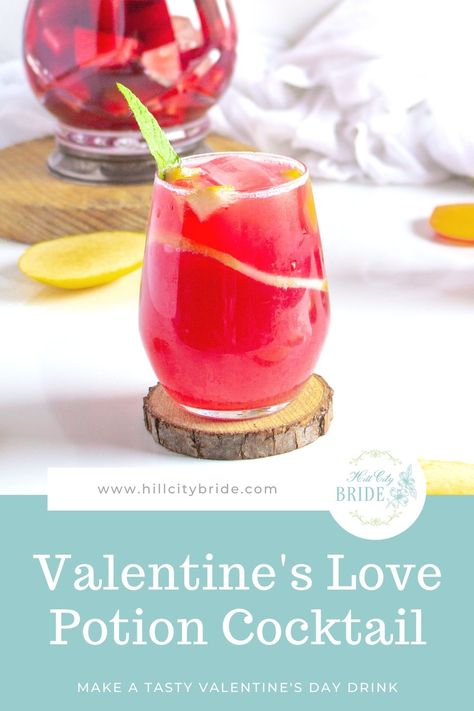 Love Potion Cocktail Recipe Looking for something special to make on Valentine's Day? Consider this tasty Love Potion cocktail to wow your partner! #valentinesday #valentine #valentinecocktail #valentinescocktail #cocktailrecipes #cocktailrecipe #lovepotionrecipe #lovepotioncocktail #drink #drinks #drinkrecipe #drinkrecipes Love Potion Cocktail, Love Potion Recipe, Valentine Cocktails, Mint Sprig, Fruit Ice, Orange Soda, Cocktail Ingredients, Love Potion, Cocktail Making