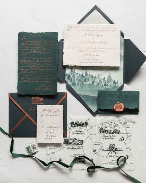 Intimate Emerald and Copper Invites // Tennessee — Written Word Calligraphy and Design Folky Wedding, Filipino Debut, Photobook Layout, Copper Wedding, Country Wedding Invitations, Custom Envelopes, Beach Wedding Invitations, Invitation Inspiration, Envelope Design