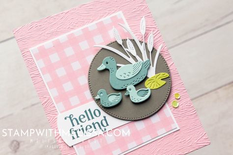 Stampin' Up! Charming Duck Pond Hello Friend Card Lily Pond Lane Stampin Up Cards, Stampin Up Duck Pond, Charming Duck Pond Stampin Up Cards, Duck Pond, Lily Pond, Cute Animals Images, Hello Friend, Bird Cards, Card Kits