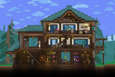 Built a house/shop for my merchant! : Terraria Terraria Merchant Shop, Terraria Merchant House, Terraria Houses, Terraria House, Terraria Castle, Terraria Game, Terraria Tips, Terrarium Base, Terraria House Ideas