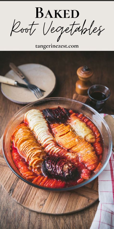 Baked Root Vegetable Gratin Recipe Vegetable Gratin Recipes, Gratin Recipes, Carrot Parsnip, Vegetarian Casserole Recipes, Root Vegetable Gratin, Vegetable Bake Recipes, Vegetable Gratin, Sweet Potato Carrot, Vegetable Bake