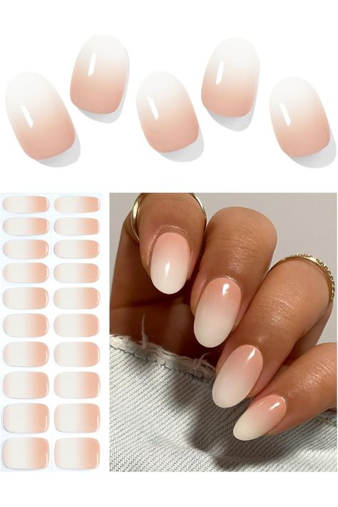 Semi Cured Gel Nail Strips (Beige Ombre)-20 PCS Gel Nail Stickers UV Light Required Gel Nail Wraps, Salon Quality &amp; Easy To Use Gel Nail Stickers, Gel Nail Strips, Uv Lamp, Nail Sizes, Types Of Nails, Manicure E Pedicure, Nail Art Stickers, Nail Wraps, Uv Light