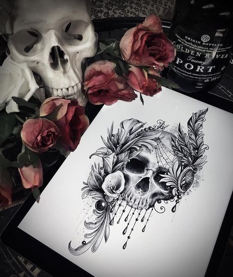 Flower And Skull Tattoos For Women, Hip Tattoos Women Skull And Flowers, Women’s Skull Sleeve Tattoo, Skull Flower Tattoo Thigh, Lace Skull Tattoo, Skull With Flowers And Butterflies Tattoo, Lace Thigh Tattoos, Pretty Skull Tattoos, Floral Skull Tattoos