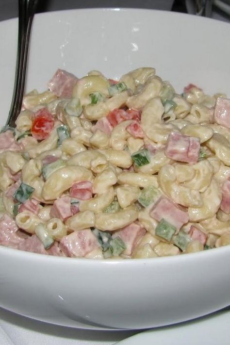 Spam Macaroni Salad Pasta Salad With Spam, Spam Salad, Spam Recipes Dinners, Spam Recipes, Sweet Potato Gnocchi, Macaroni Salad Recipe, Just A Pinch Recipes, Cold Pasta, Cold Salad