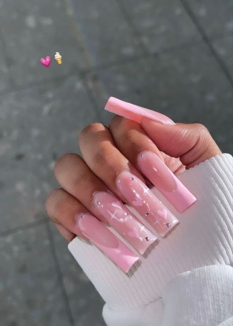 February Pink Nails, Glittery Acrylic Nails, Poppin Nails, Lily Nails, Shiny Nails Designs, Pink French Nails, Hard Gel Nails, Long Square Nails, February Nails