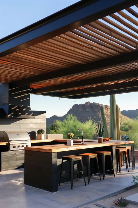 15 Gorgeous Outdoor Kitchen Ideas in Arizona You Need To See Arizona Backyard, Outdoor Kitchen Cabinets, Outdoor Kitchen Decor, Outdoor Kitchen Ideas, Outdoor Patio Designs, Backyard Kitchen, Outdoor Pergola, Outdoor Bbq, Backyard Patio Designs