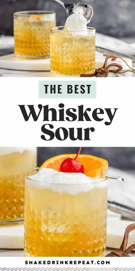 Whisky Sour Recipe, Ginger Beer Drinks, Bourbon Drinks Recipes, Whiskey Cocktails Easy, Whiskey Drinks Recipes, Whiskey Sour Recipe, Christmas Drinks Alcohol Recipes, Simple Syrup Cocktails, Best Whiskey