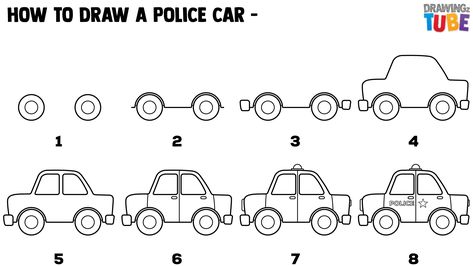 How To Draw Police Car For Kids | Step by step Drawings for kids Police Car For Kids, Vehicles Drawing, Simple Car Drawing, Kids Police Car, Lego Street, Drawing Learning, Elementary Drawing, Draw A Car, Drawing Kids