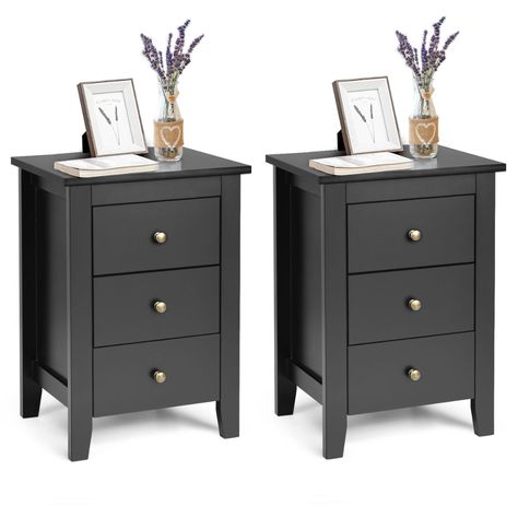 Ideas For Small Rooms Bedroom, Tall Nightstands, Bedroom French, Three Drawer Nightstand, Bedroom Color Combination, Nightstand Set, Tall End Tables, Drawers Bedroom, Black Bedroom Furniture