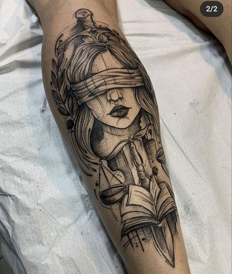 Woman Of Justice Tattoo, Libra Warrior Tattoo, Libra Leg Tattoo, Tattoo Stencils Outline For Women Leg, Themis Tattoo Design, Justice Tattoo For Women, Lady Justice Tattoo Design, Themis Tattoo, Lady Justice Tattoo